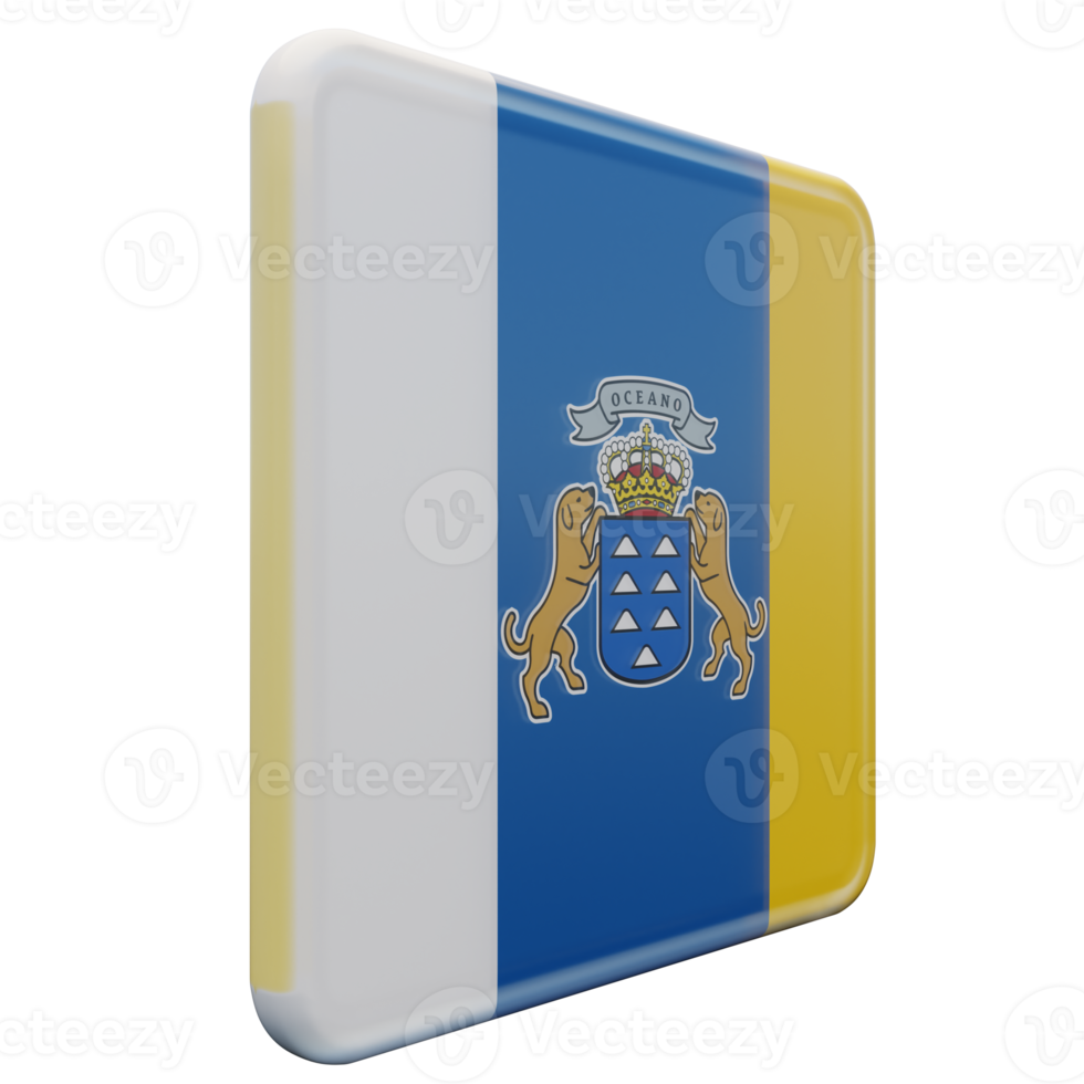 ilhas canárias vista esquerda 3d bandeira quadrada brilhante texturizada png