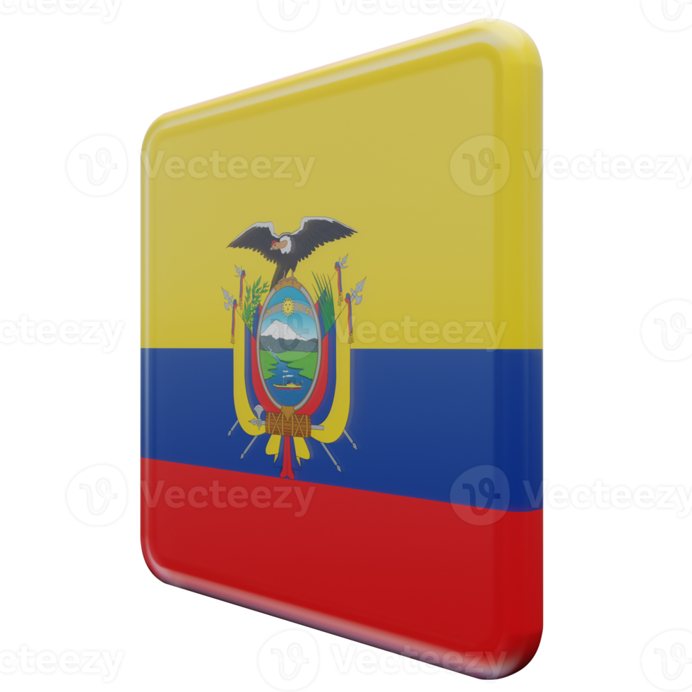 Ecuador Rechtsaf visie 3d getextureerde glanzend plein vlag png