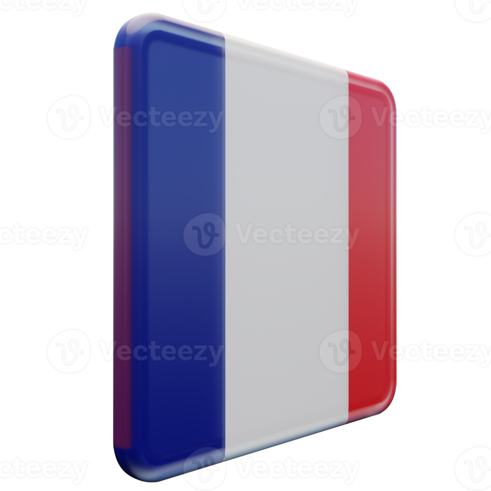 France Left View 3d textured glossy square flag png