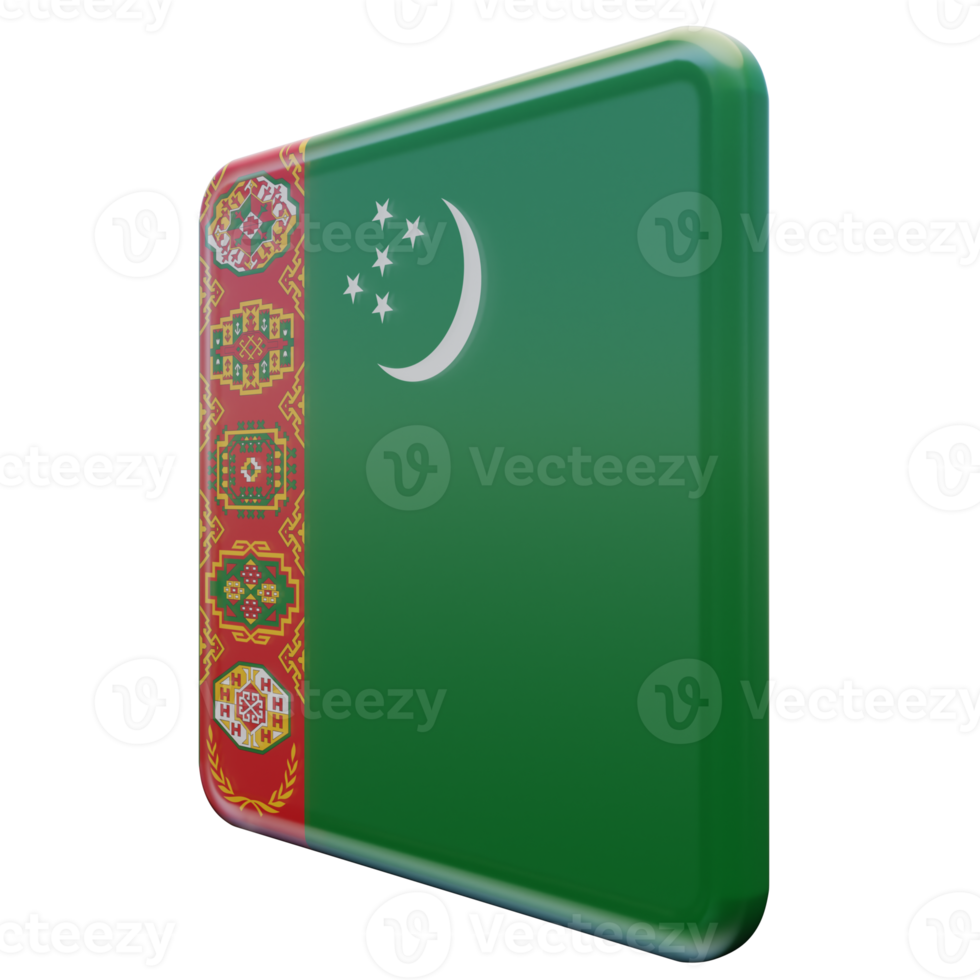 turkménistan vue de droite drapeau carré brillant texturé 3d png