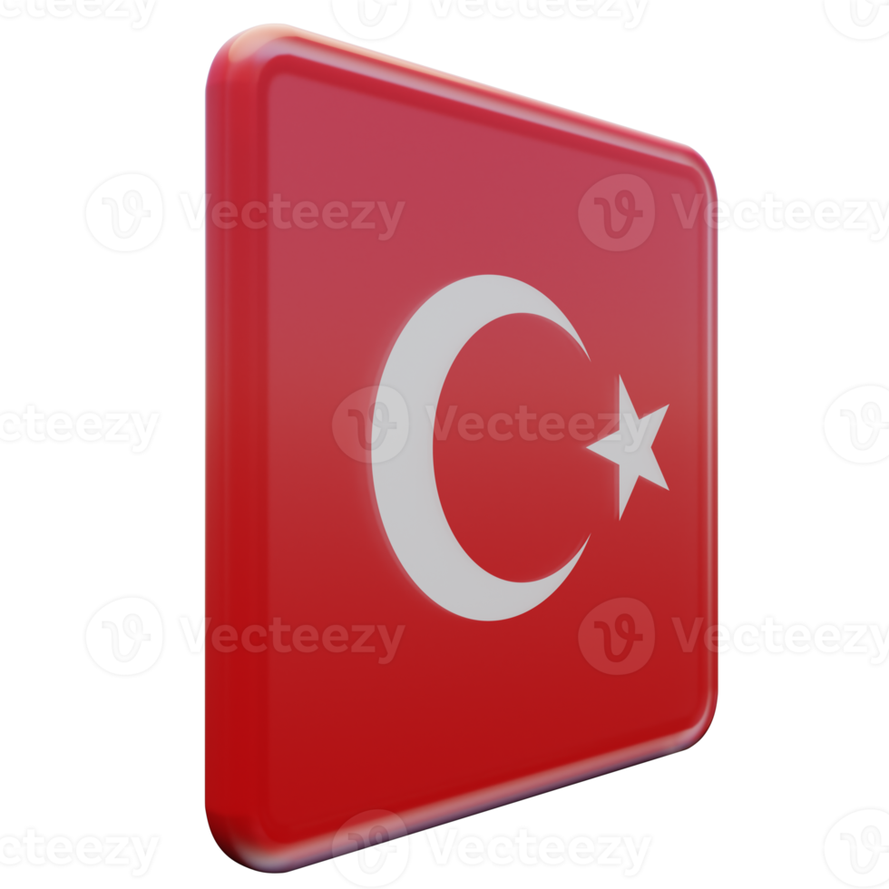 turquie vue de gauche drapeau carré brillant texturé 3d png