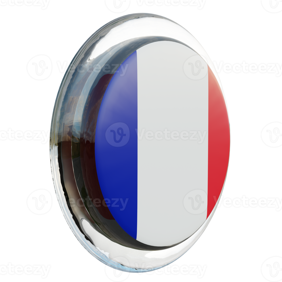 France Left View 3d textured glossy circle flag png