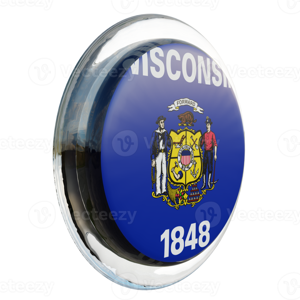 Wisconsin Left View 3d textured glossy circle flag png