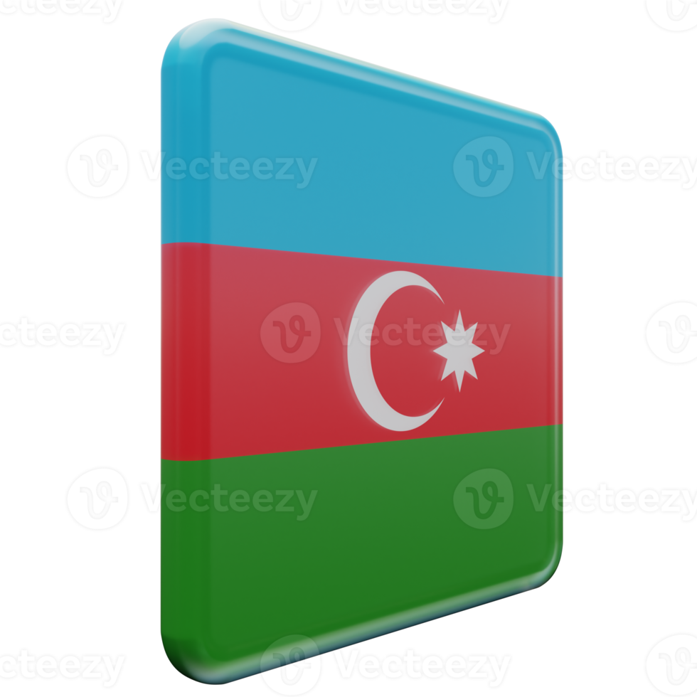 azerbaijão vista esquerda 3d bandeira quadrada brilhante texturizada png