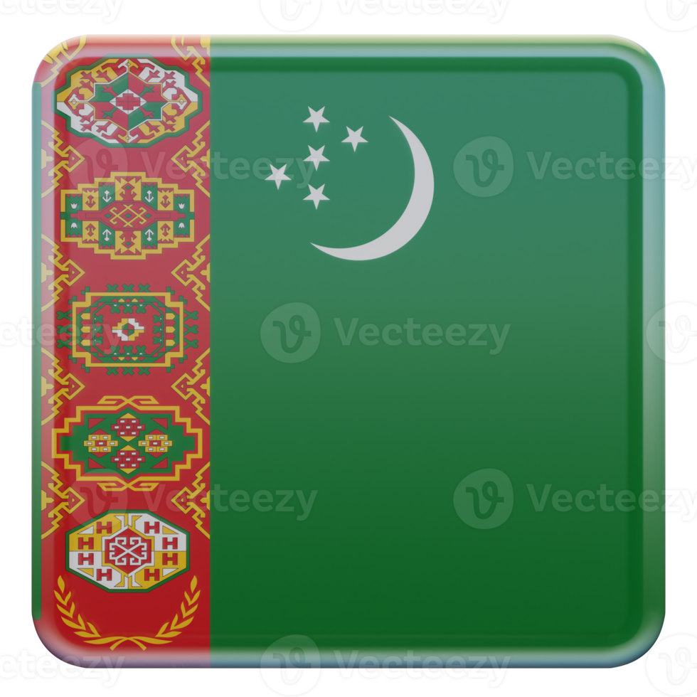 Turkmenistan 3d textured glossy square flag png