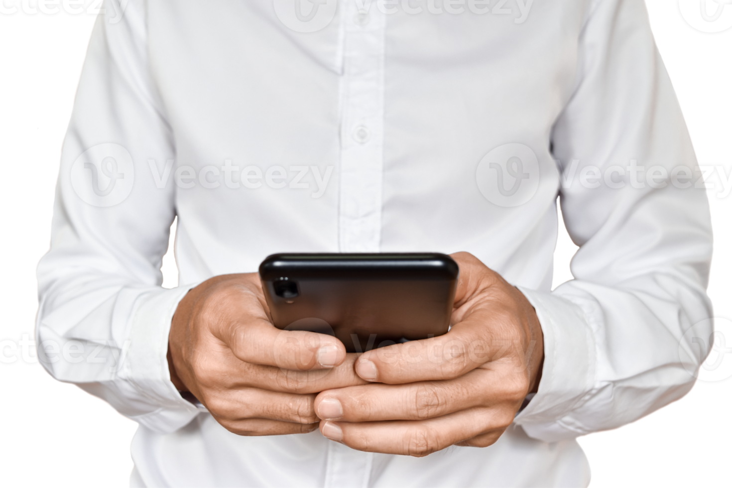 image en gros plan d'une main d'homme d'affaires tenant un téléphone portable isolé. png