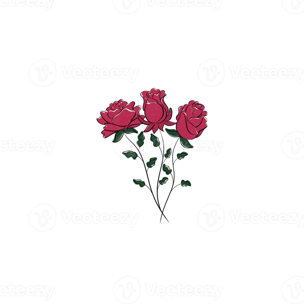 Pink rose with green leaf vector Pro png