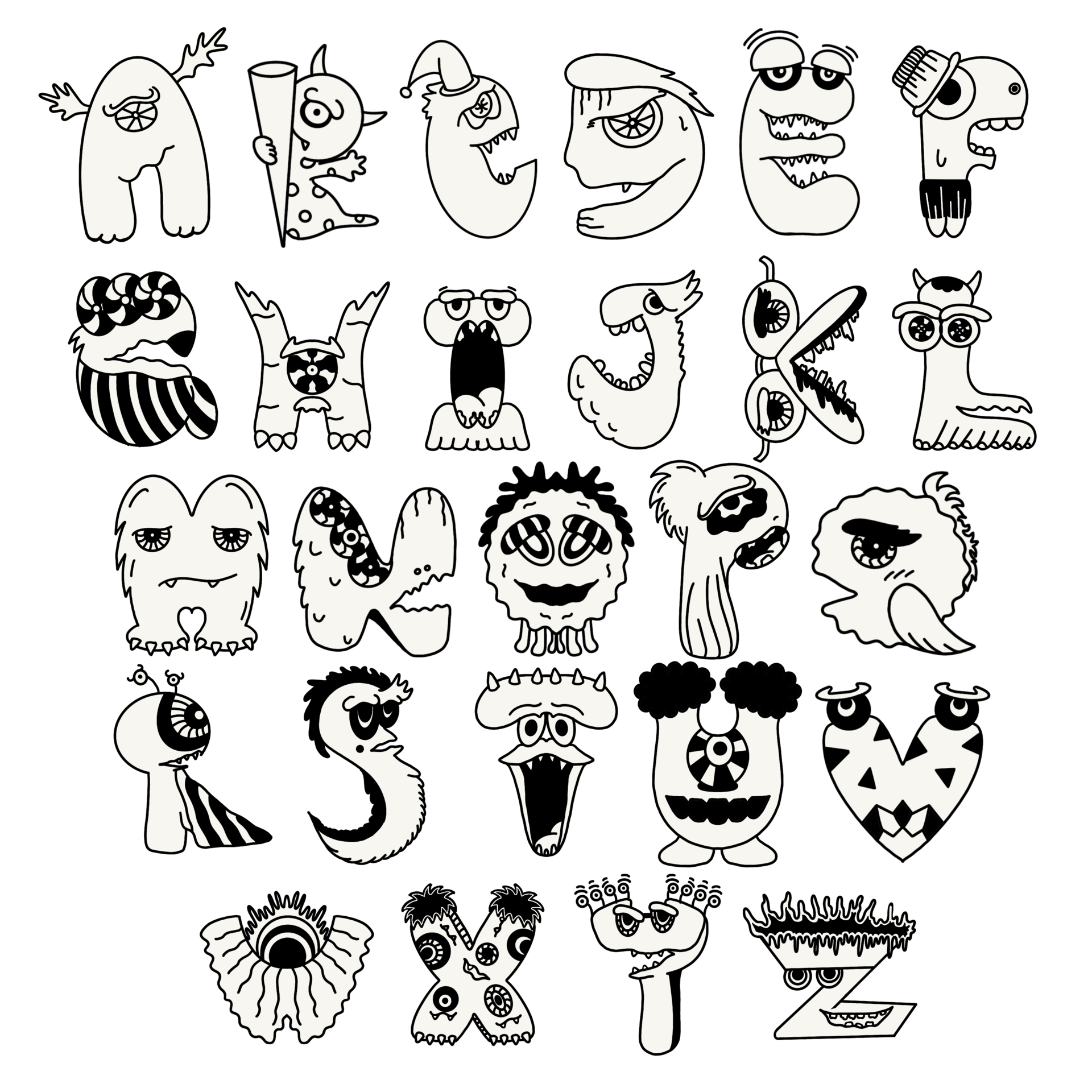 Monster Alphabet png , hand drawn , perfect for making stickers