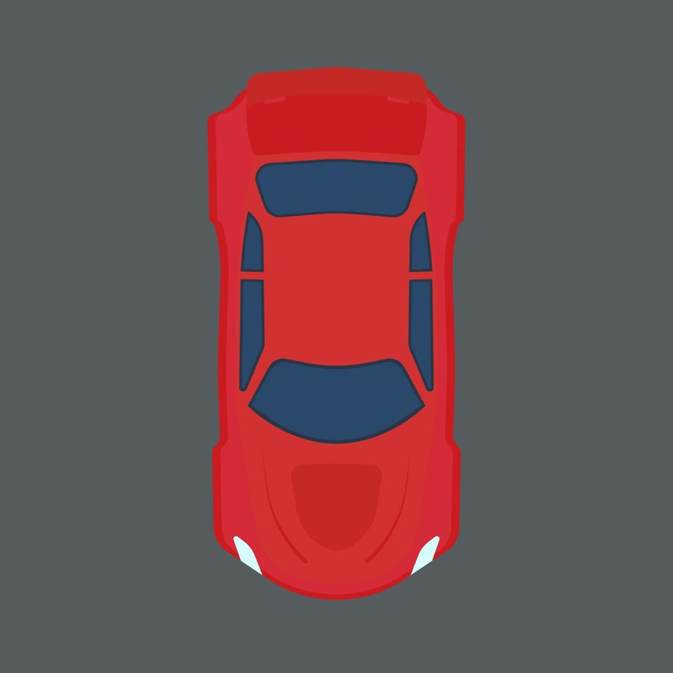 Car top view vector icon. Red traffic cartoon auto vehicle above. Speed sport flat machine element. Highway industry