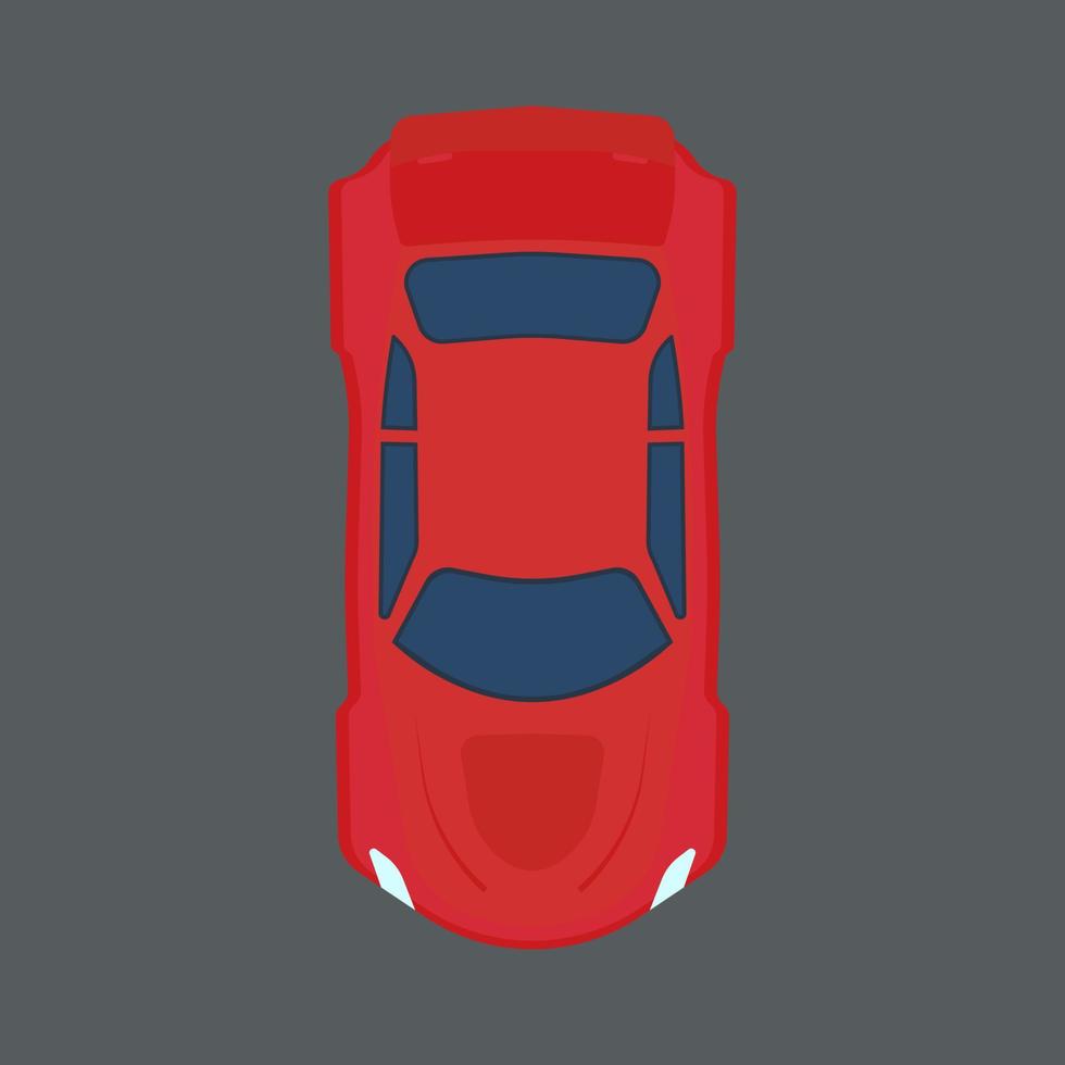 icono de vector de vista superior del coche. vehículo de dibujos animados de tráfico rojo arriba. elemento de máquina plana deportiva de velocidad. industria de la carretera