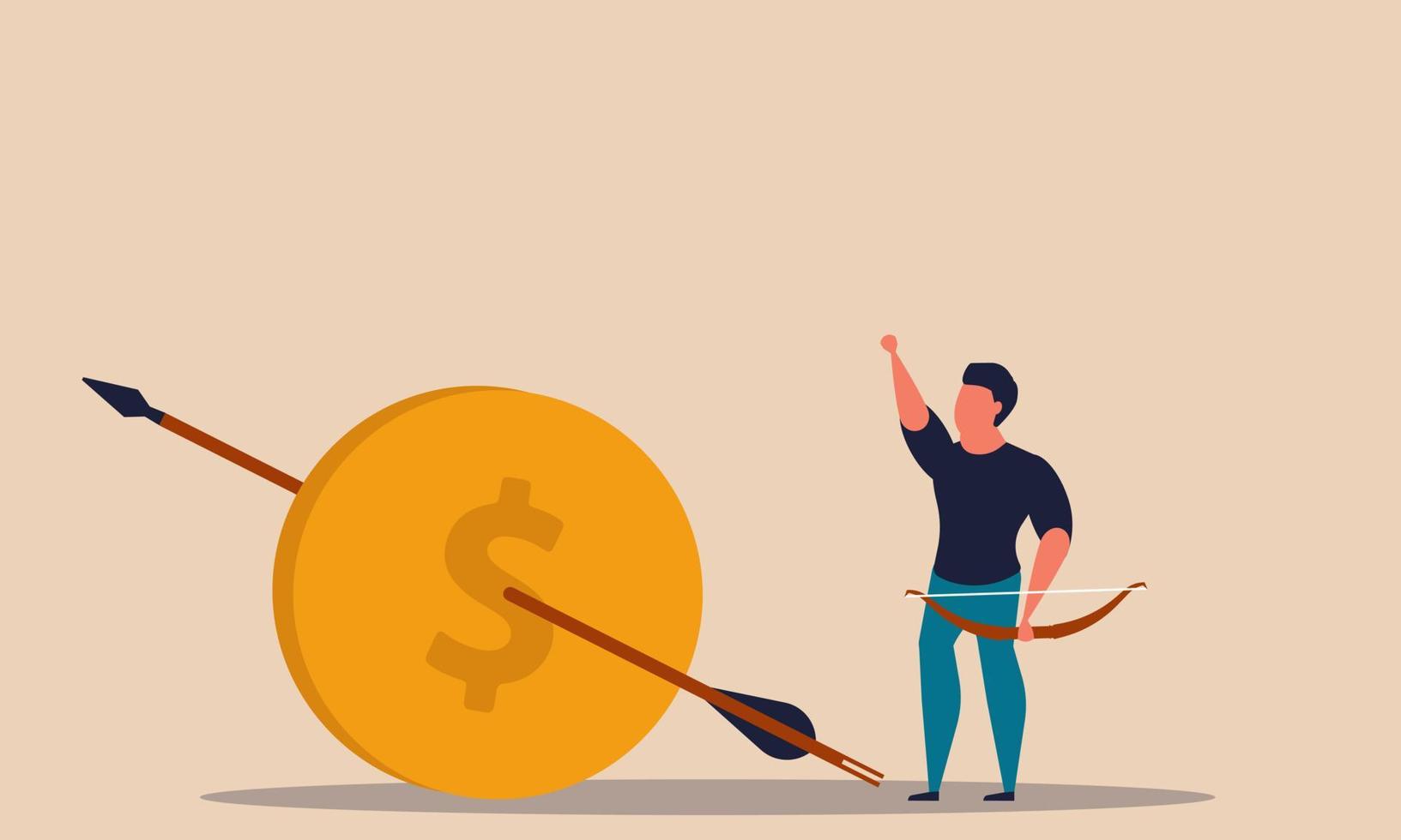 Challenge saving money and achievement target. Growth finance entrepreneur and motivation win vector illustration concept. Investment income and budget reach profit. Successful targeting wealth