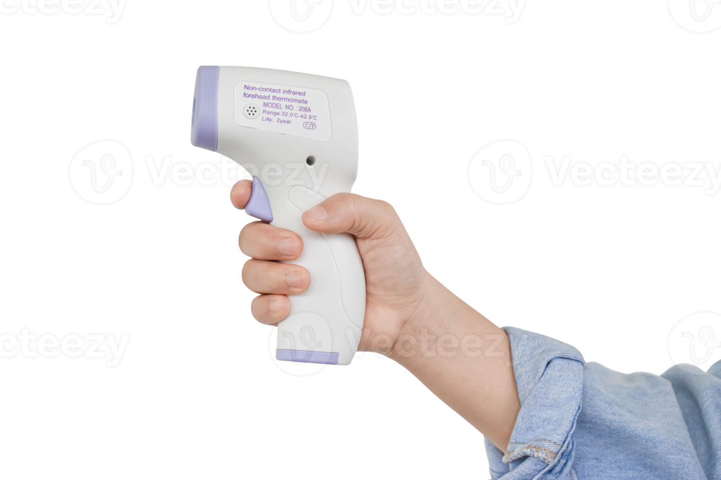 Hand holding digital infrared thermometer png
