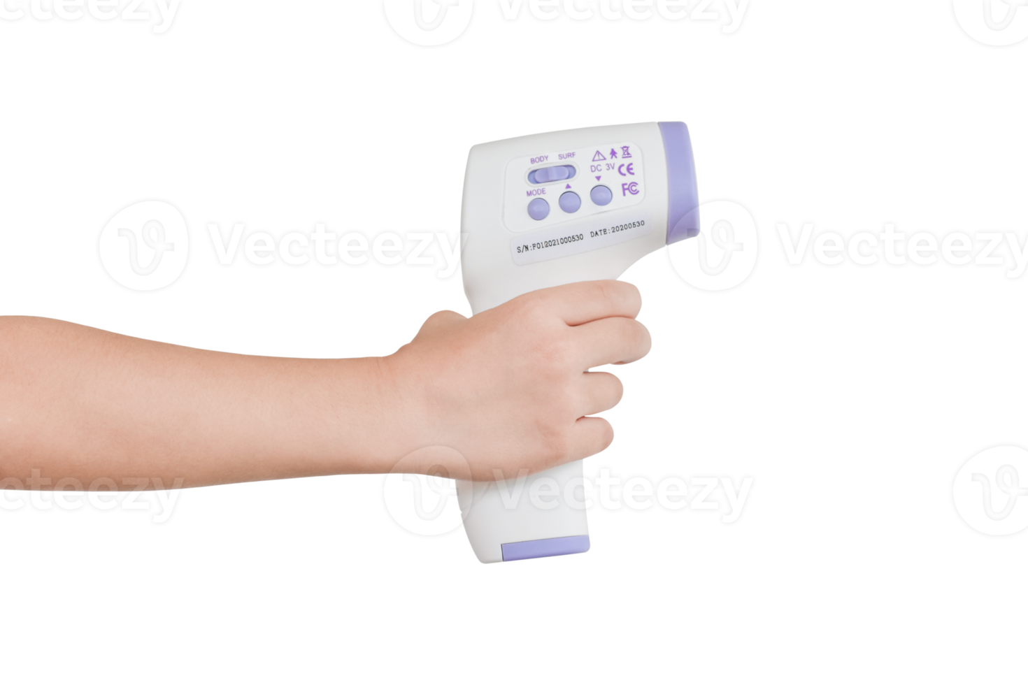 Hand holding digital infrared thermometer png