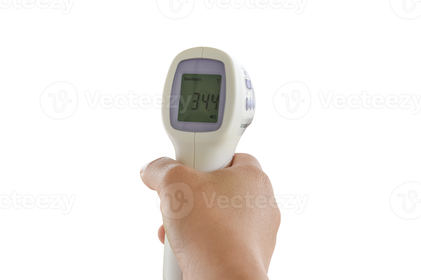 Hand holding digital infrared thermometer Isolated png