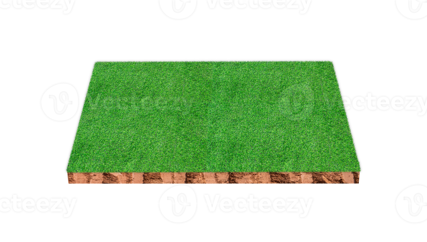 Soil cubic cross section with green grass field png