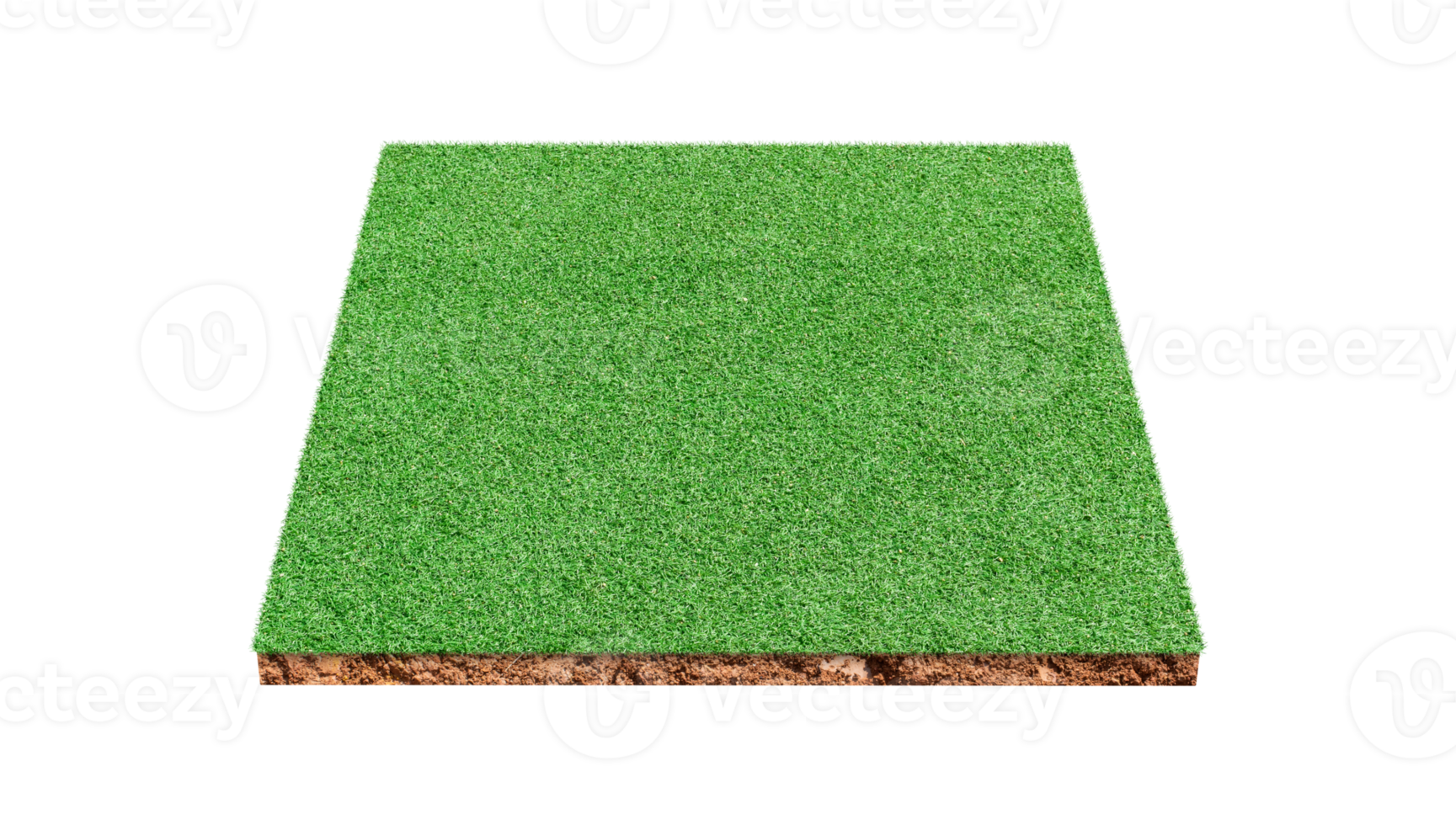 Soil cubic cross section with green grass field png