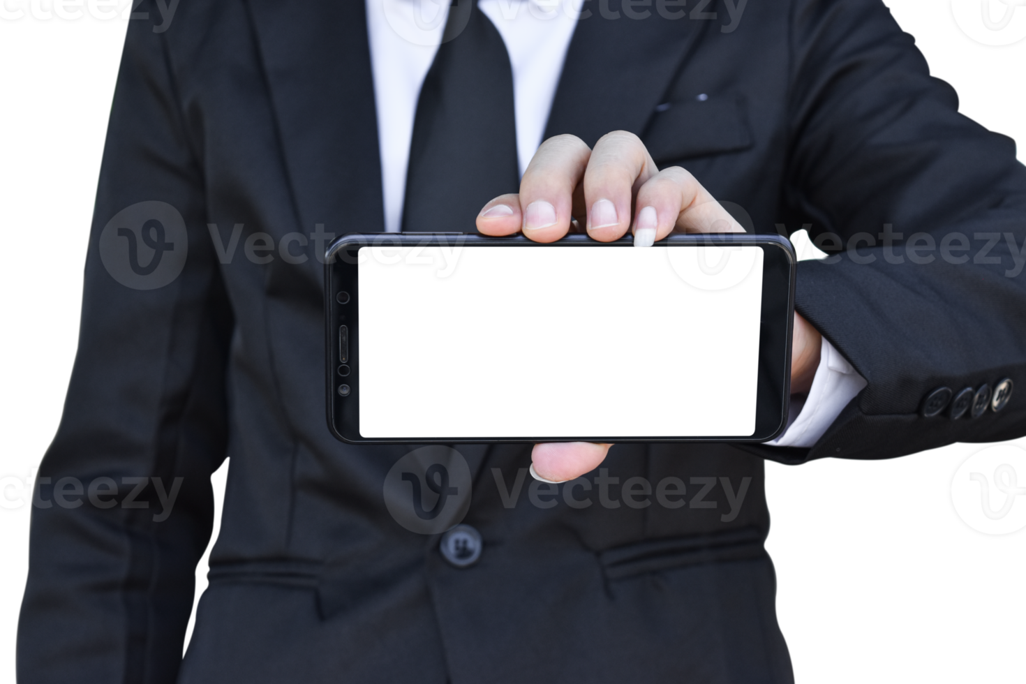 detailopname beeld van zakenman hand- Holding mobiel telefoon geïsoleerd. png