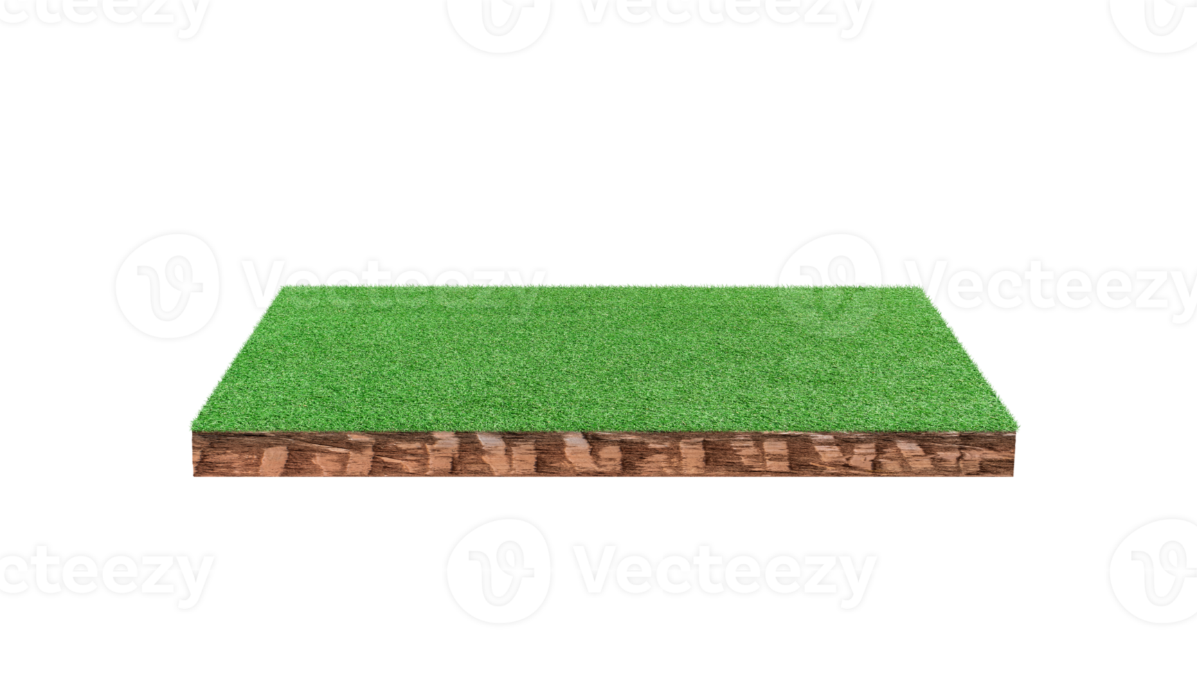 Soil cubic cross section with green grass field png