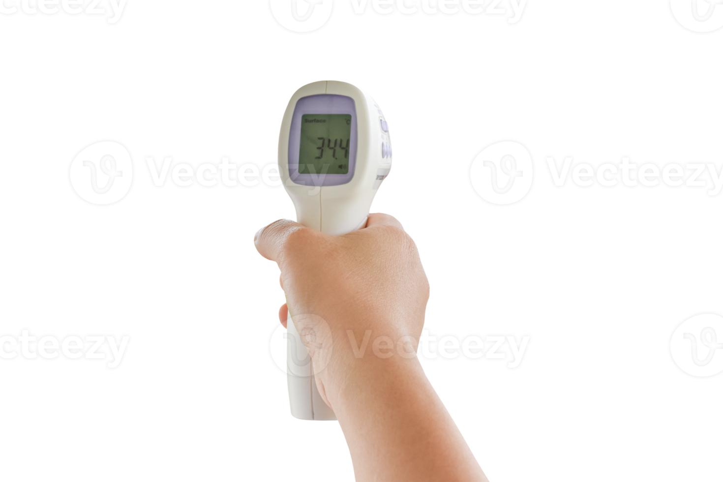 Hand holding digital infrared thermometer Isolated 10870426 PNG