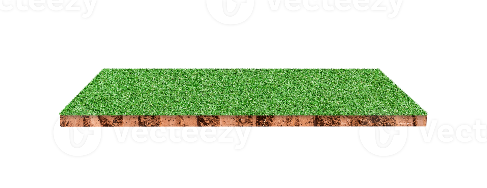 Soil cubic cross section with green grass field png