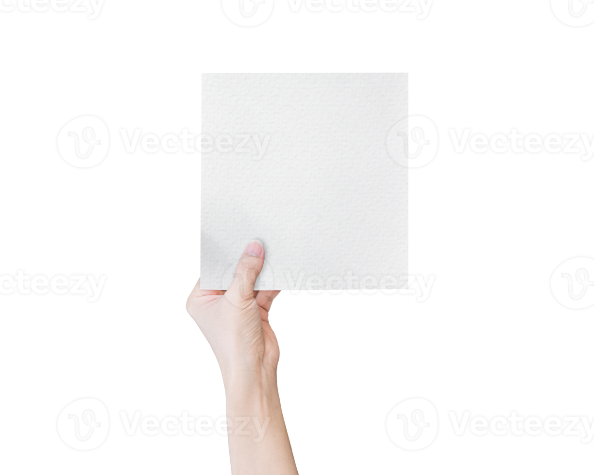 Hand holding white paper isolated. dicut photos png