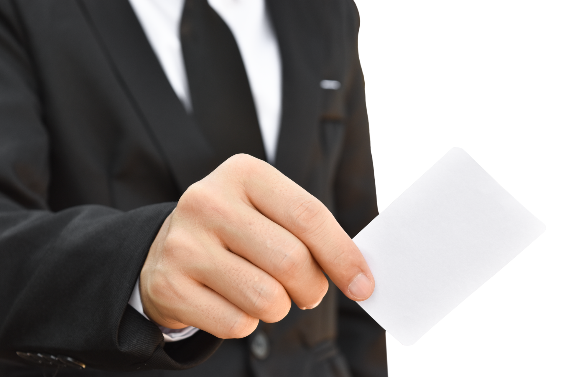 Businessman hand holding white business card isolated. 10870499 PNG