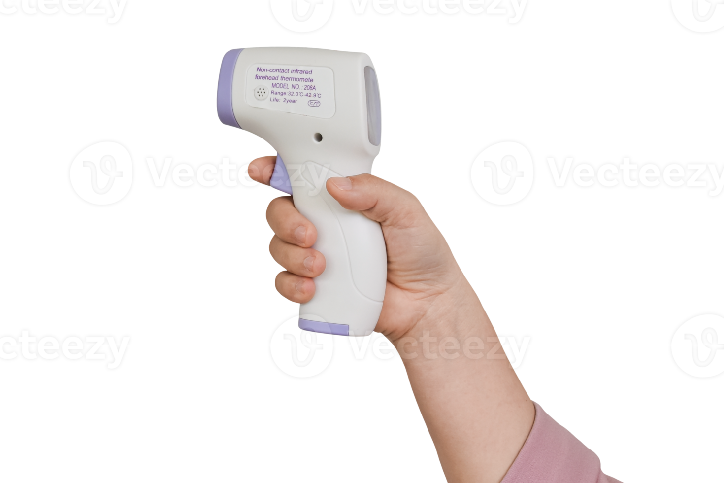 Hand holding digital infrared thermometer Isolated 10870500 PNG