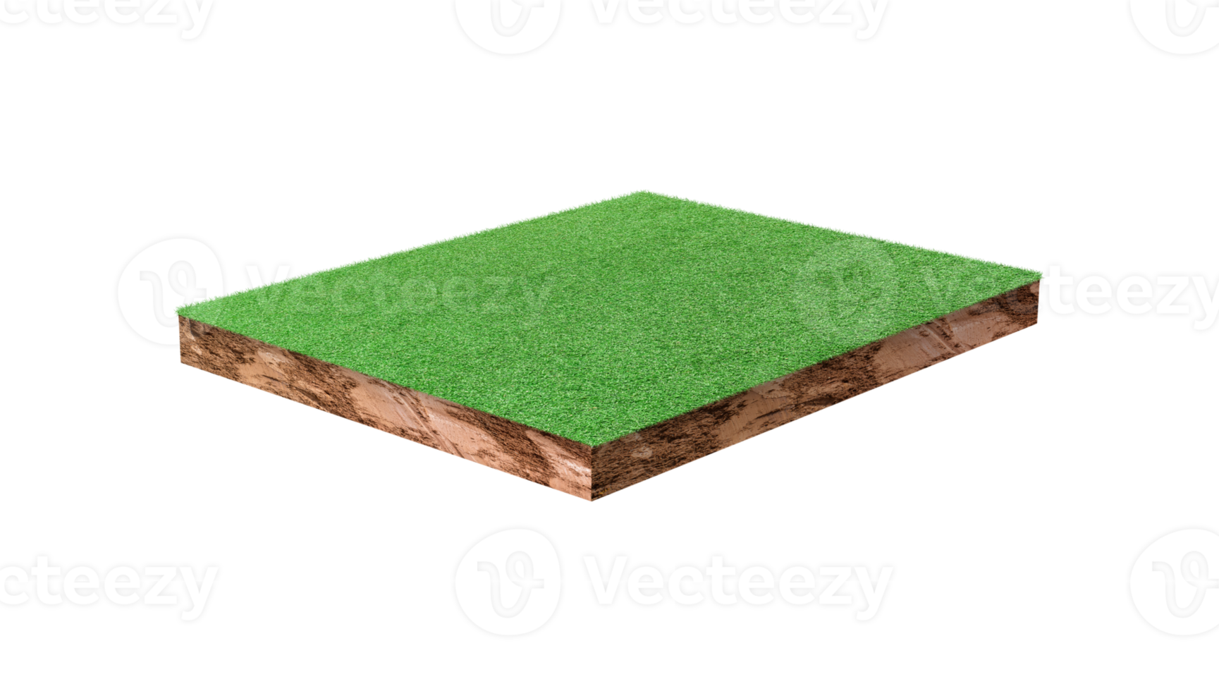 Soil cubic cross section with green grass field png