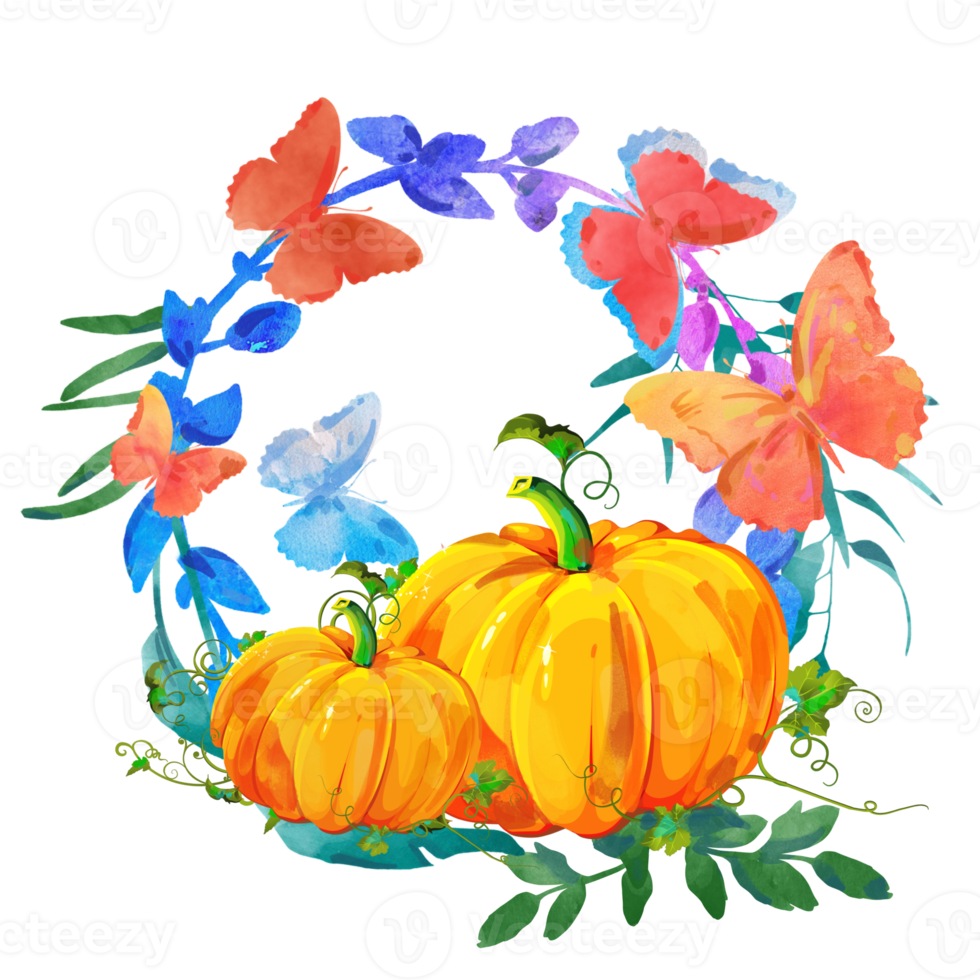 Halloween, pumpkin , watercolor flowers illustration. png