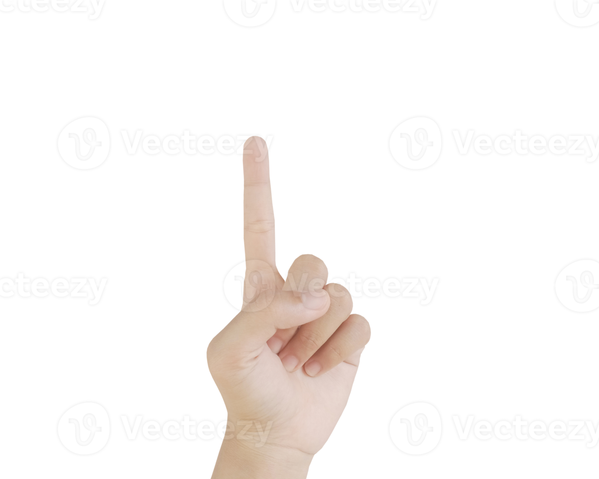 Close up Asian female15-20 age hand show Number one finger, sign arm and hand isolated on a white background copy space symbol language png