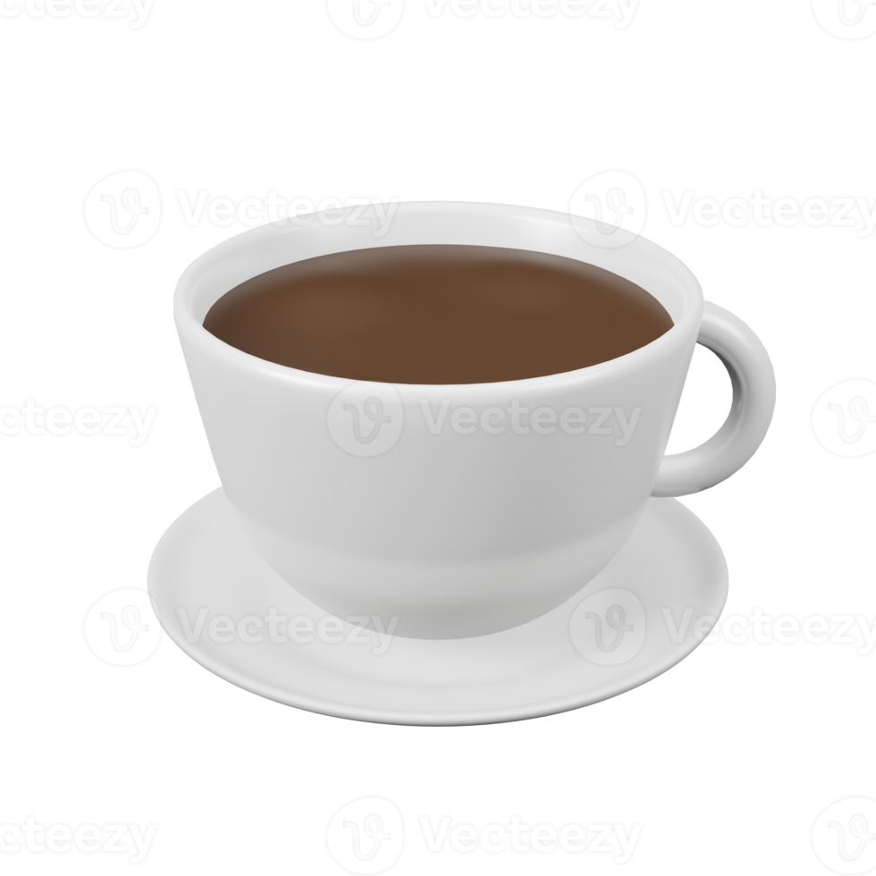 Cup of coffee in white ceramic cup 3D illustration png