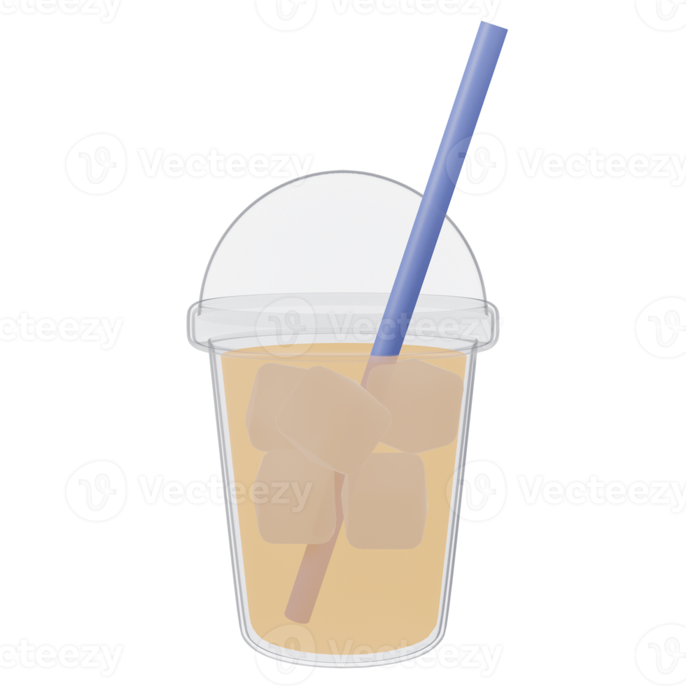 Ice coffee in plastic cup with straw png 3D illustration