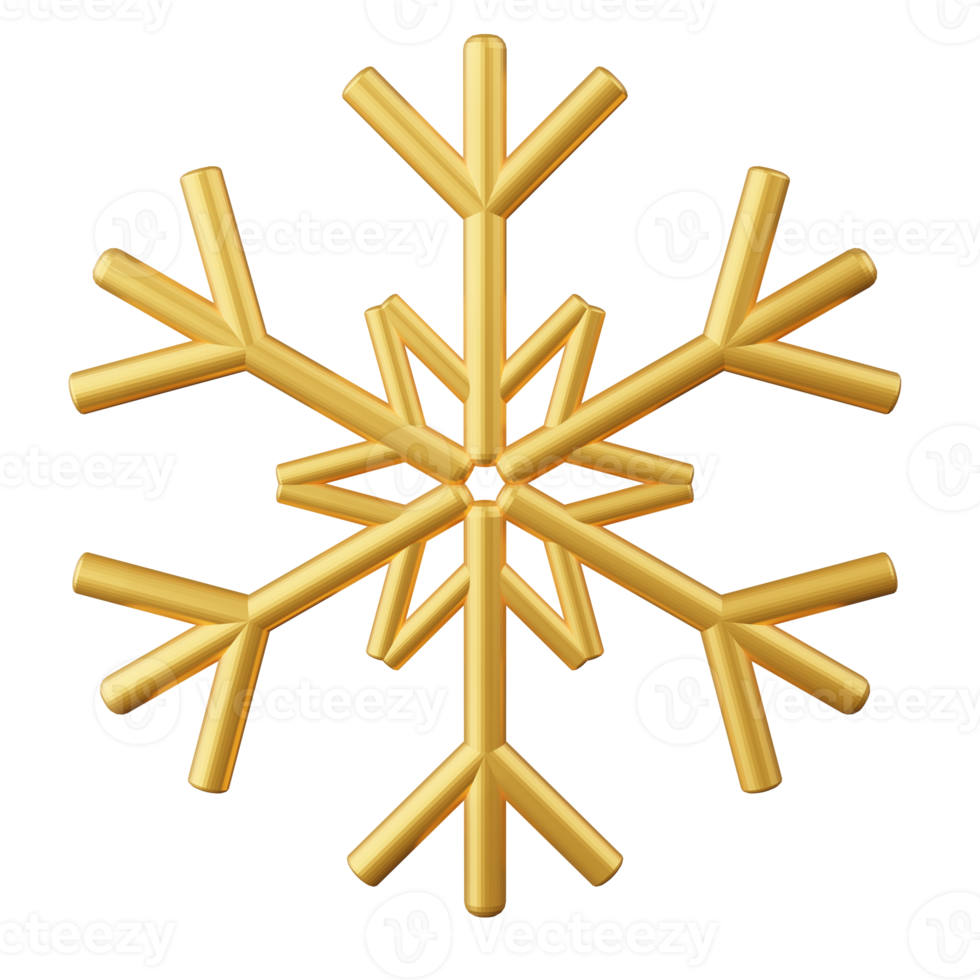 Snowflake gold color christmas 3d png