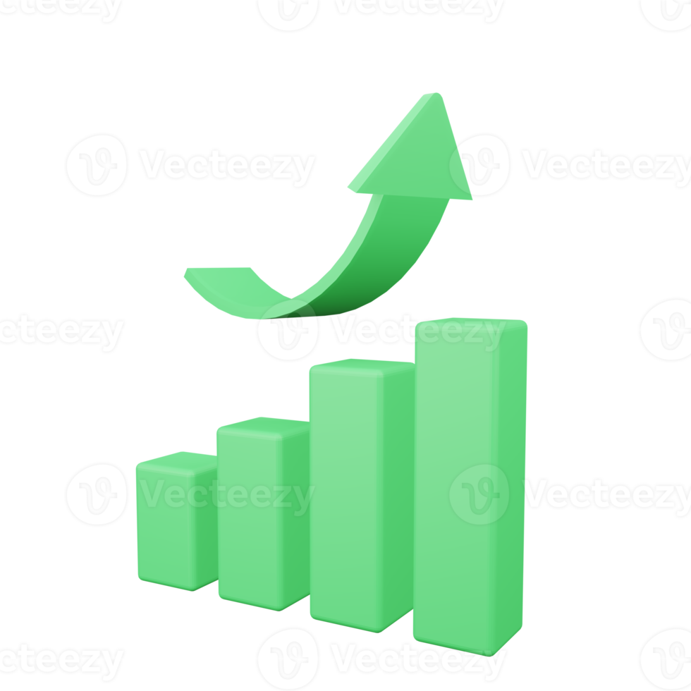 Chart Bullish up trend green arrow. Realistic 3D illustration investment financial business concept png