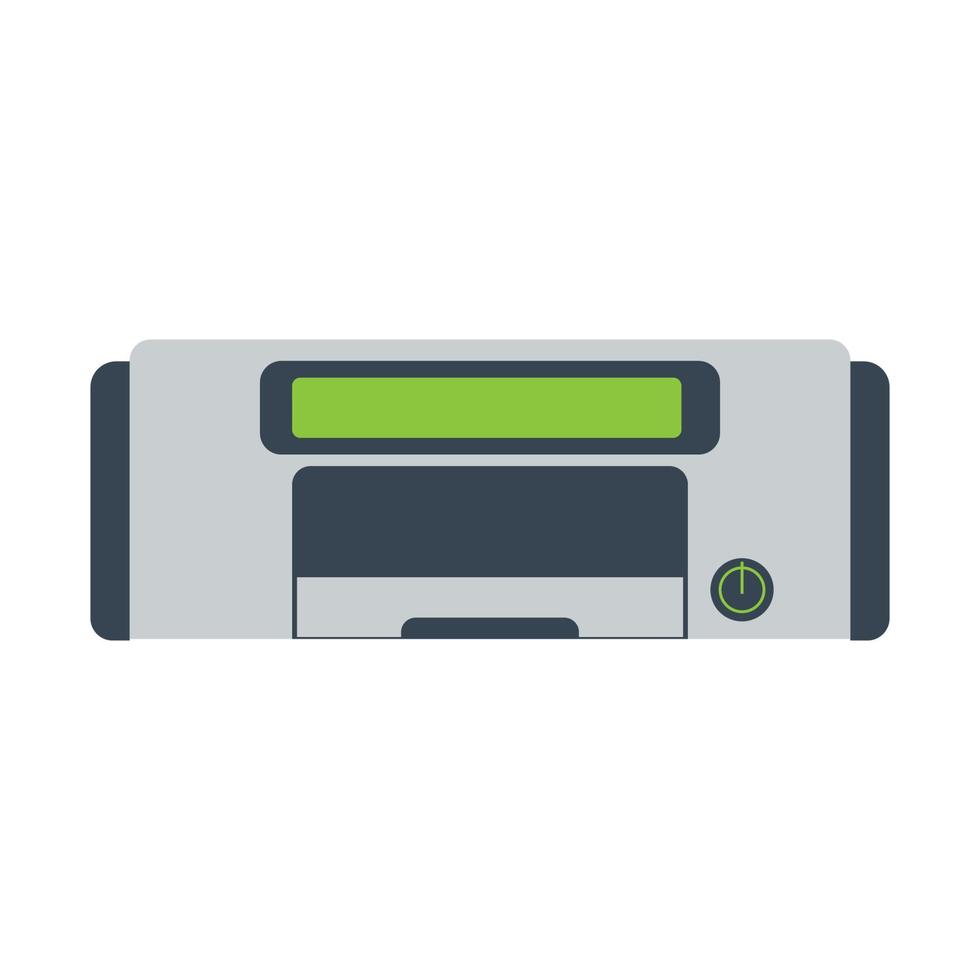 Office printer technology vector illustration. Computer printer paper machine equipment design icon. Document printout symbol device. Multifunction office copier business machine. Inkjet sign