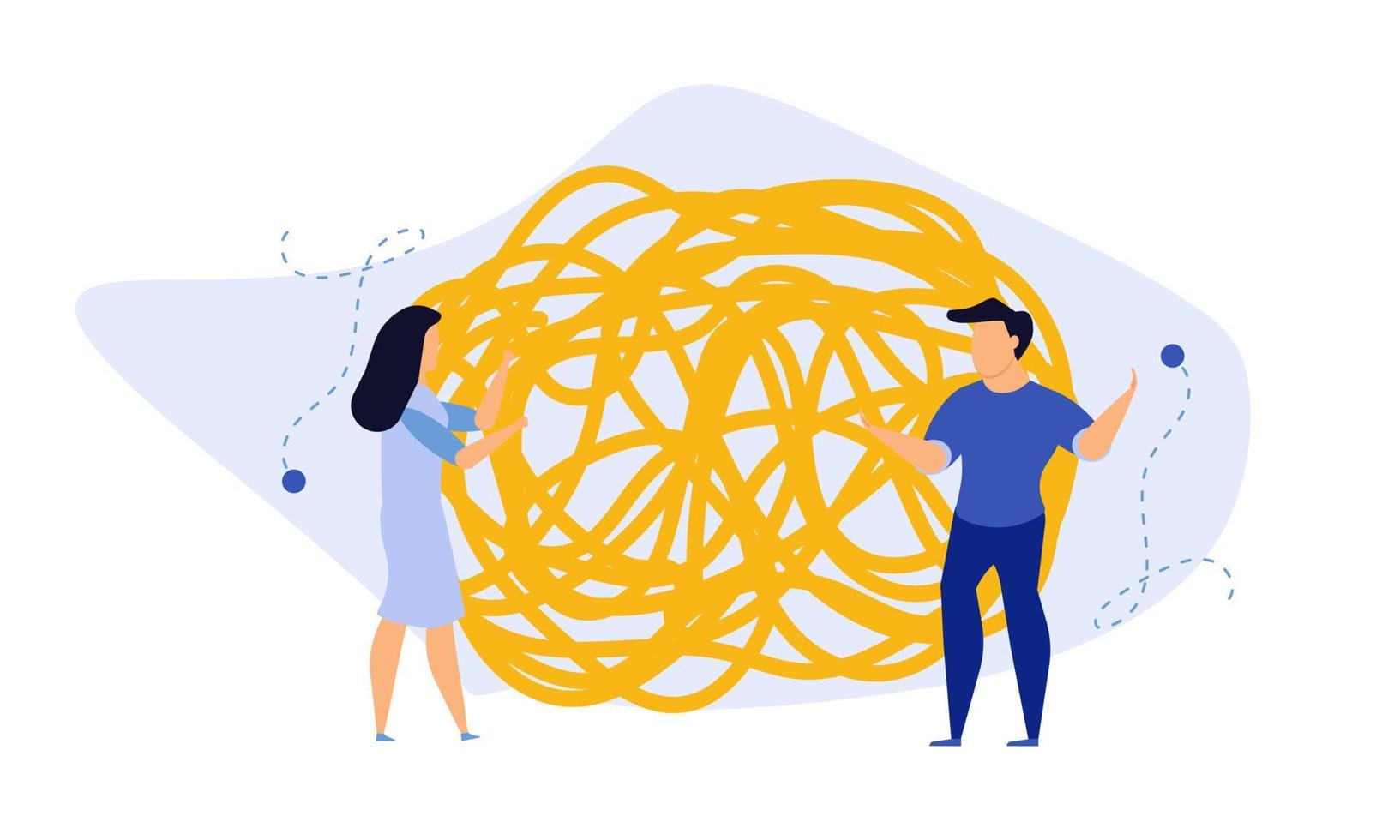 Business challenge vector achievement work progress. Tangle tangled conceptual abstract strategy teamwork people illustration. Solution clew ball career background. Searching motivation metaphor