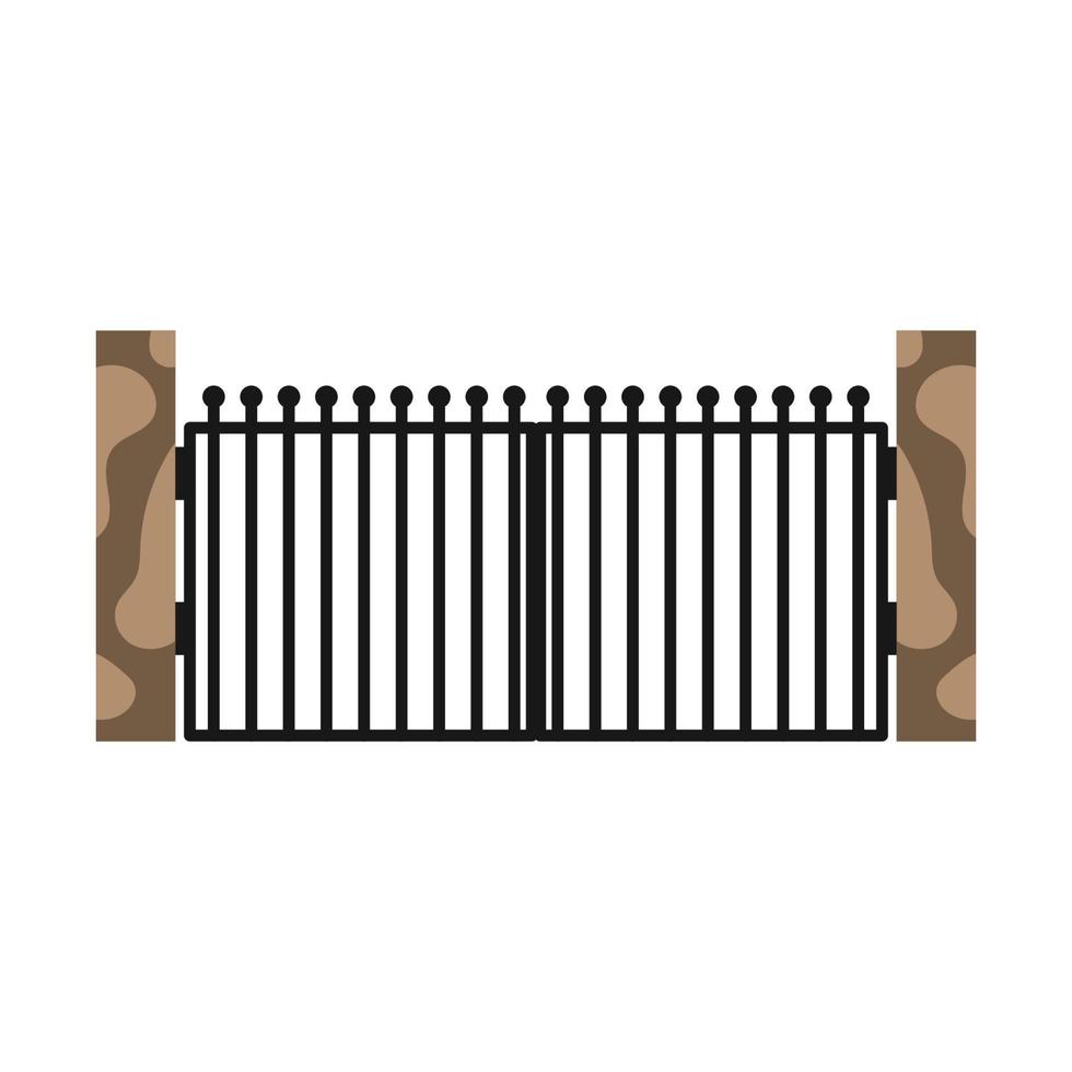 Gate with iron fence door and metal cartoon manor decoration. Front entrance from ironwork grid vector illustration. Old lattice wrought and classic frame ornament for park. Security steel structure