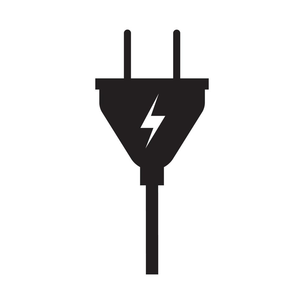 signo de ilustración de tecnología de potencia de energía de icono de vector de enchufe eléctrico. enchufe eléctrico del equipo con conexión de símbolo de cable diseño blanco aislado. carga de icono de suministro de dispositivo simple de voltaje negro plano