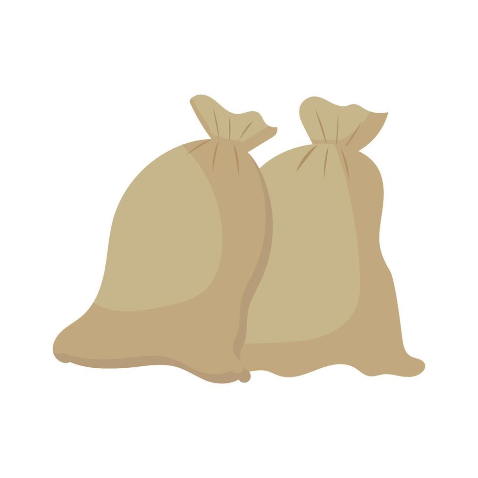 Sack or bag sand and rice seed. Farmer flour and potato pallet brown farming isolated vector illustration. Plant mill wheat agriculture and farm harvest icon. Cartoon harvesting product symbol