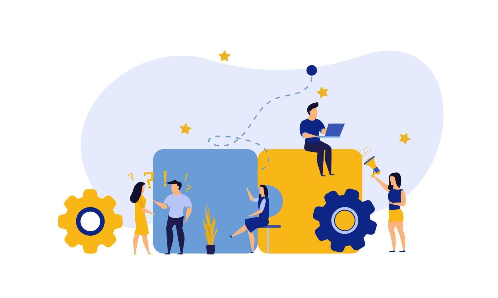 Puzzle team work vector illustration concept partner. Partnership teamwork business people collaboration together vector design. Concept jigsaw part solution group connect. Cooperation strategy idea