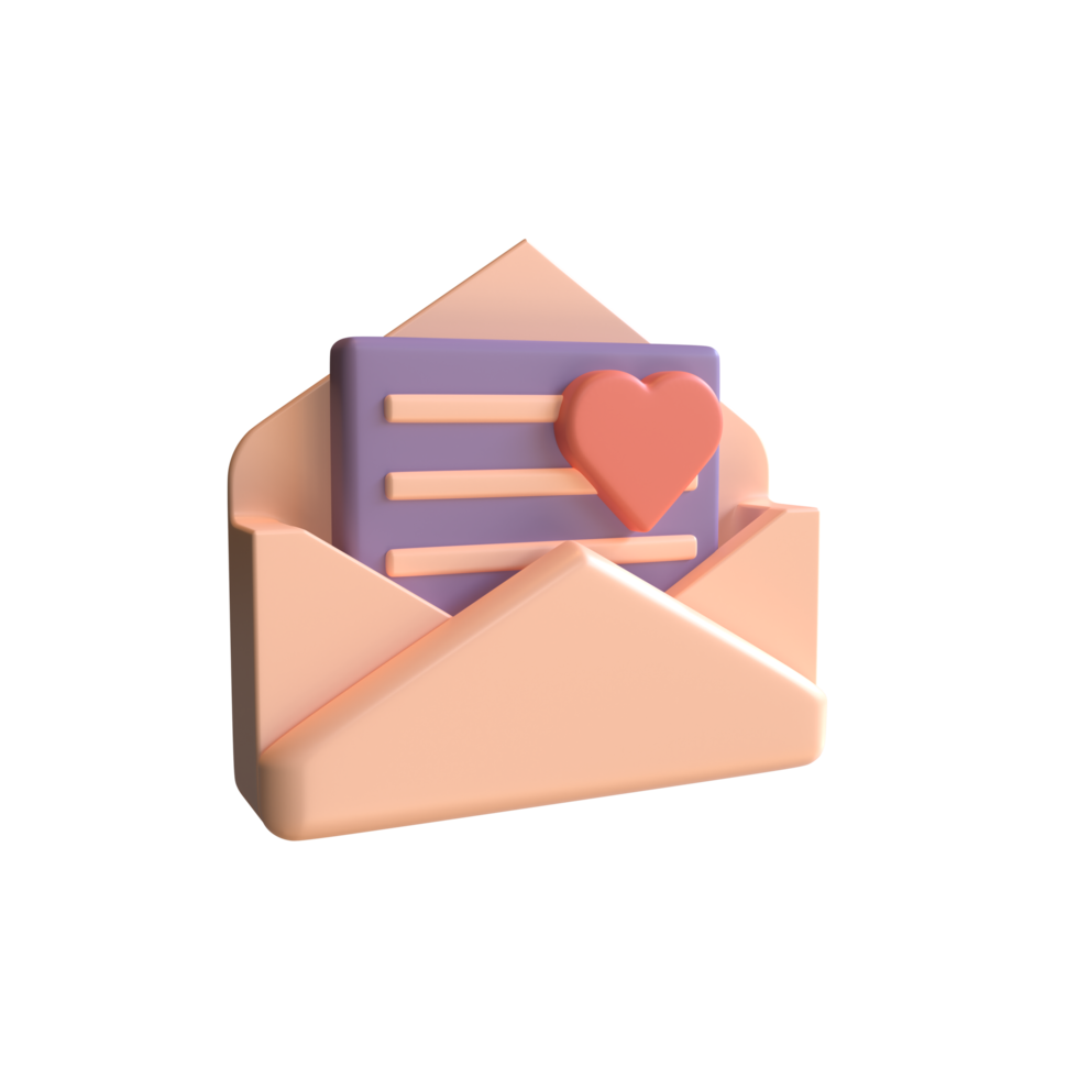 3d render open envelope containing love letter with soft pastel color, 3d valentine concept illustration png