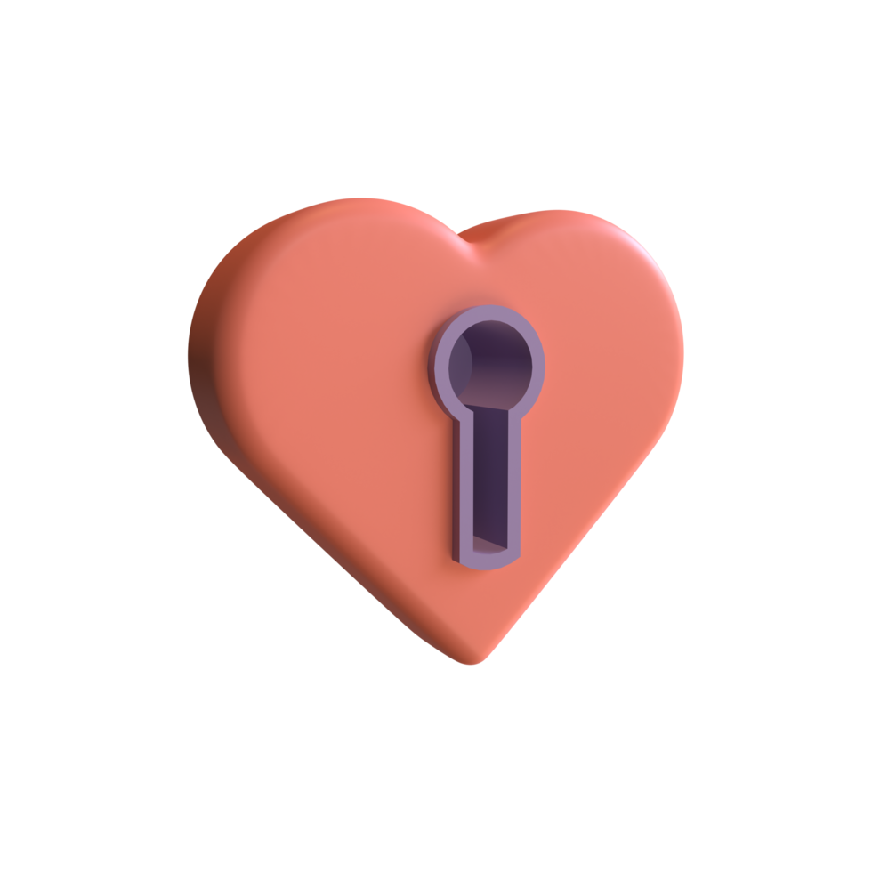 Serrure d'amour de rendu 3d, forme de coeur 3d avec trou de serrure, illustration de concept de valentine 3d png