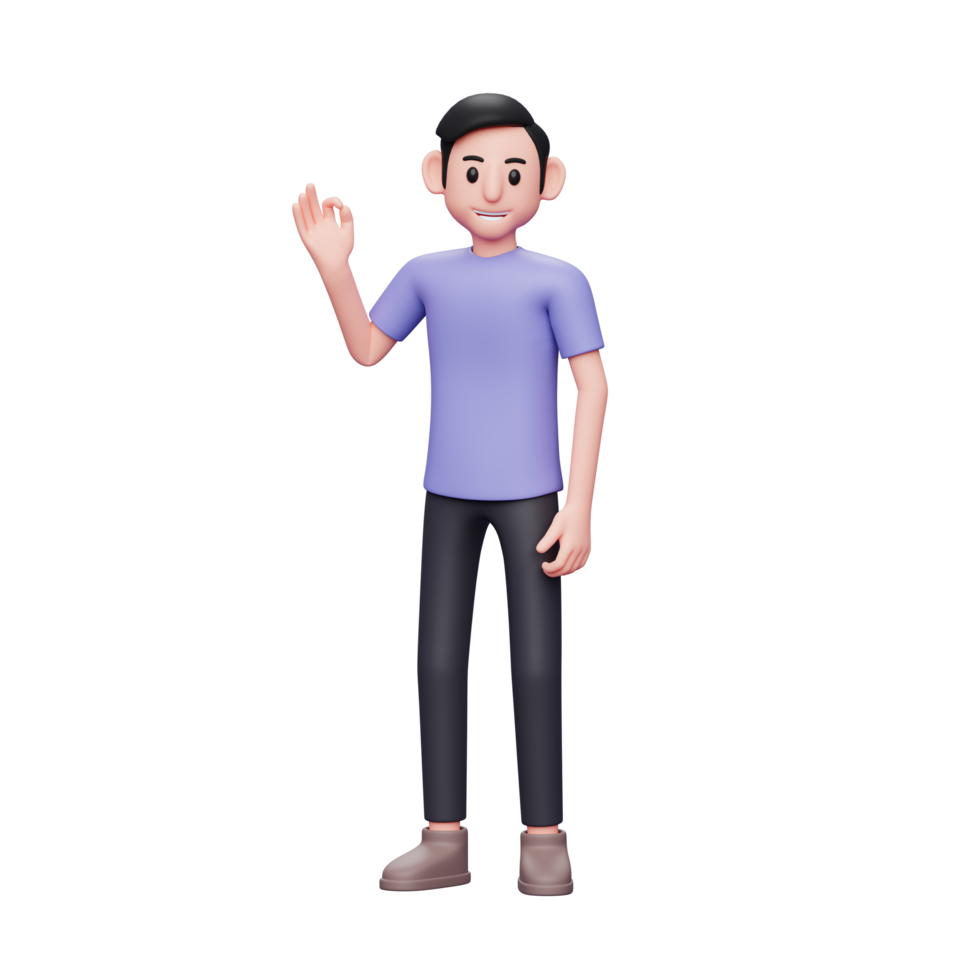 ilustração 3d de homem casual dá sinal de ok dedo ou gesto bem feito png