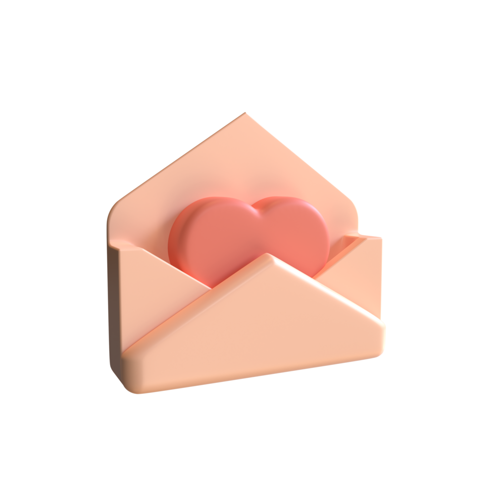 3d geven zoet hart symbool in envelop geïsoleerd met zacht pastel kleur, 3d Valentijn illustratie png