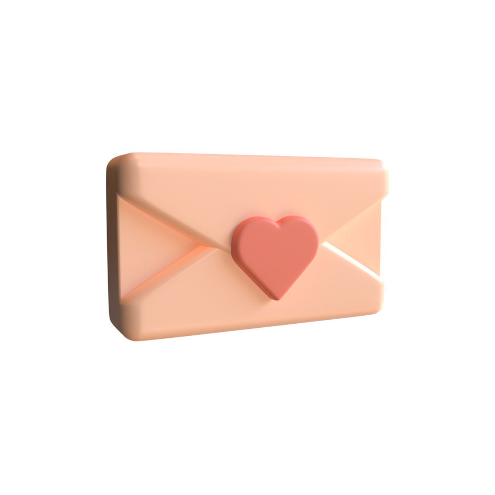 Enveloppe de rendu 3d avec petit sceau en forme de coeur, illustration de concept de saint valentin 3d png