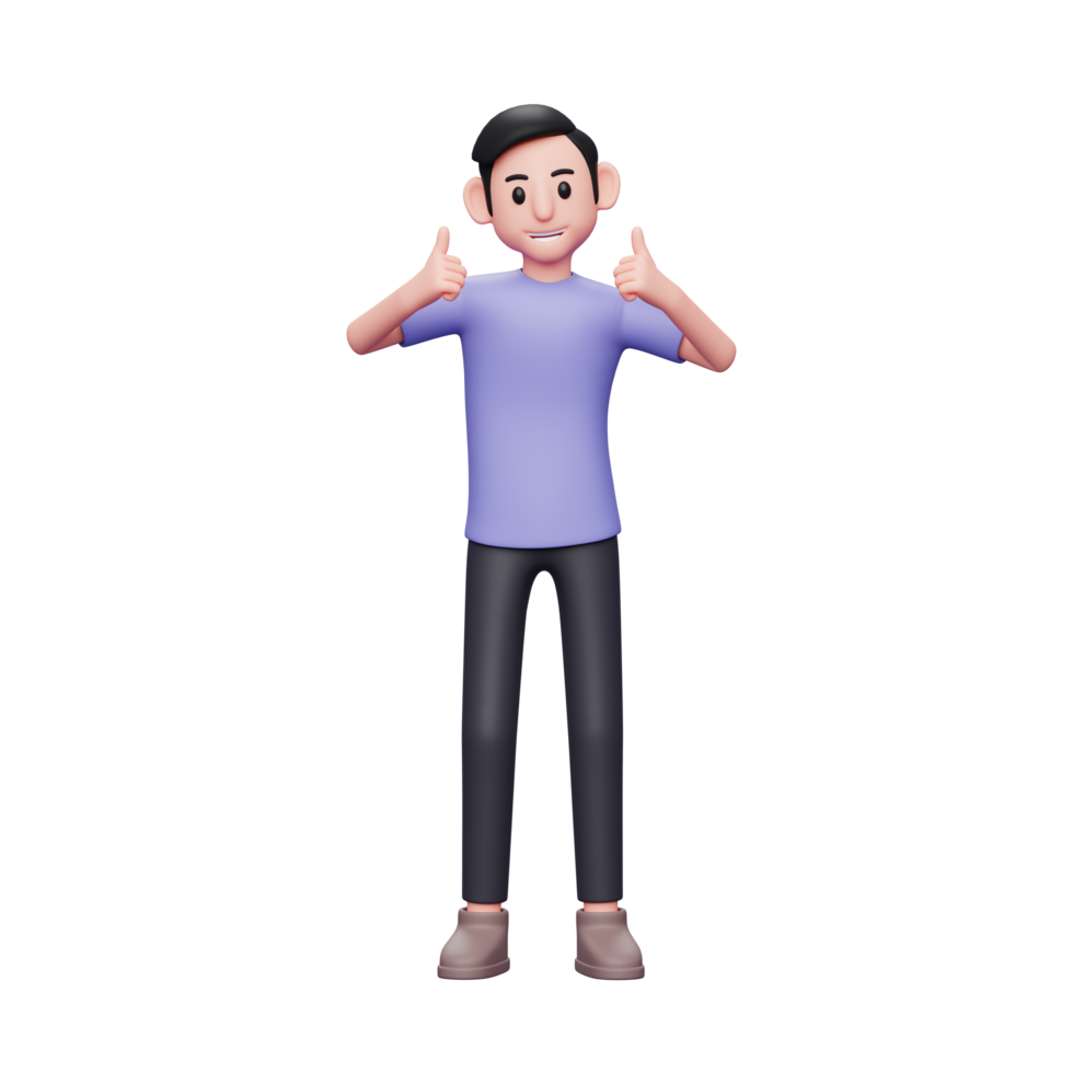 3D character illustration Cheerful man dressed in trendy shirts showing two thumbs up give appreciation, good job png