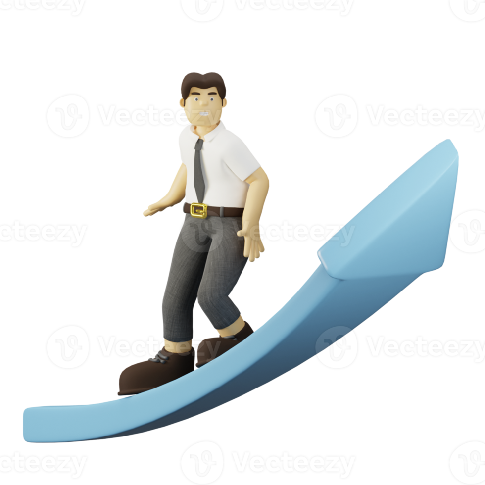 3D Character Employee With Arrow Up png