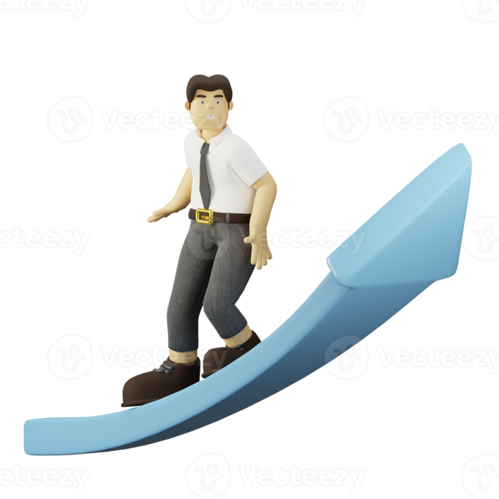3d karakter werknemer met pijl omhoog png