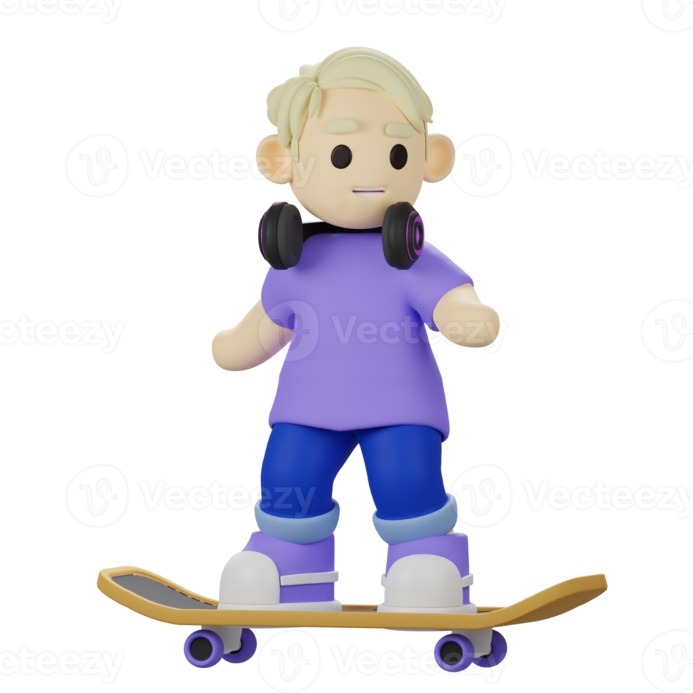 personaje de niño 3d jugando patineta png