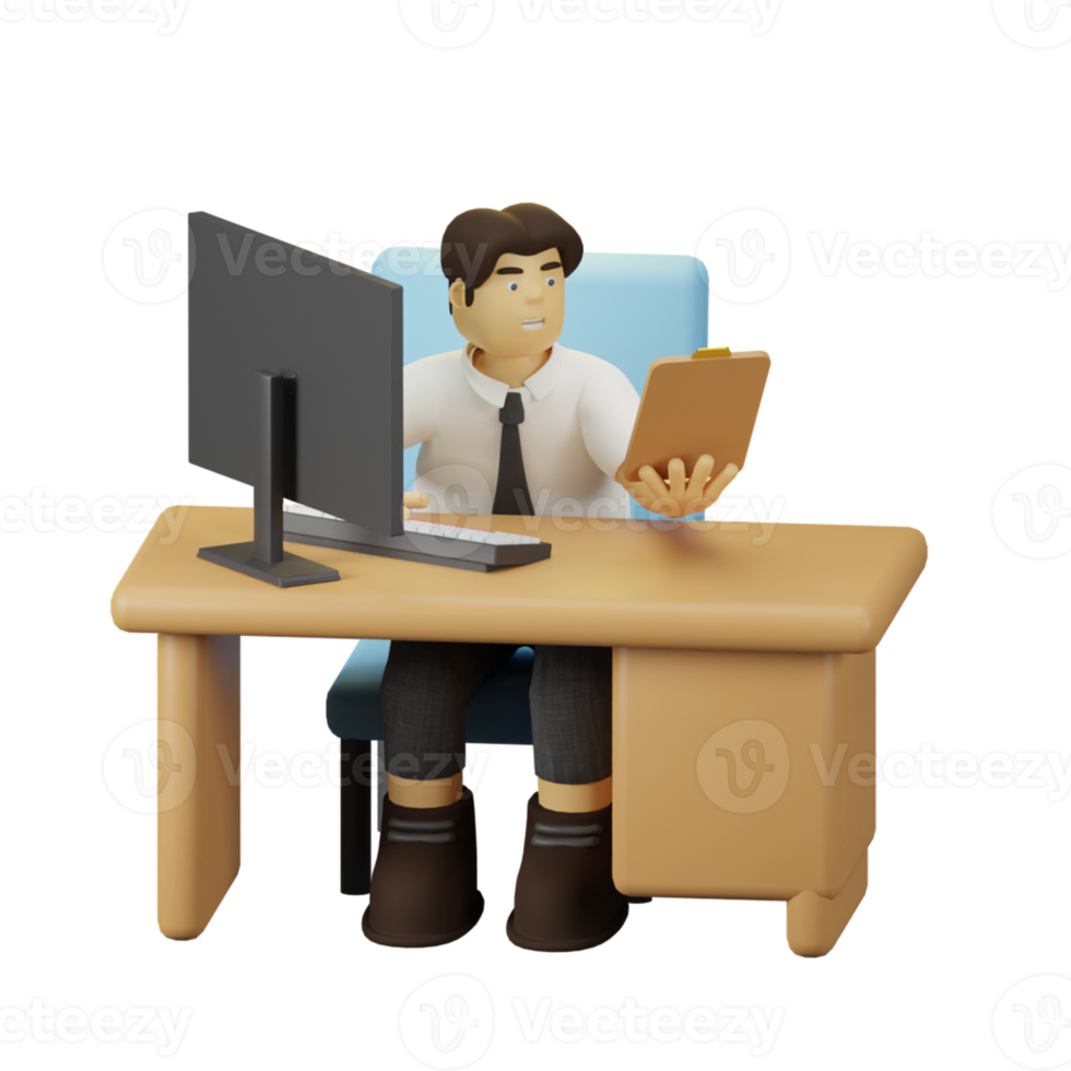 3D Character Employee With Task list png